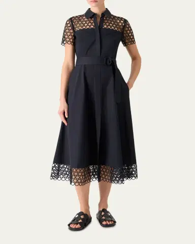 Akris punto Dot Eyelet Short-Sleeve Cotton Poplin Midi Shirtdress | Thumbnail 2 Akris punto Dot Eyelet Short-Sleeve Cotton Poplin Midi Shirtdress | Thumbnail 2