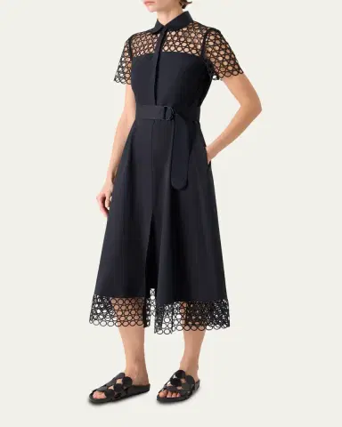 Akris punto Dot Eyelet Short-Sleeve Cotton Poplin Midi Shirtdress | Thumbnail 4 Akris punto Dot Eyelet Short-Sleeve Cotton Poplin Midi Shirtdress | Thumbnail 4