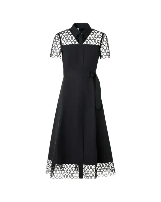 Akris punto Dot Eyelet Short-Sleeve Cotton Poplin Midi Shirtdress