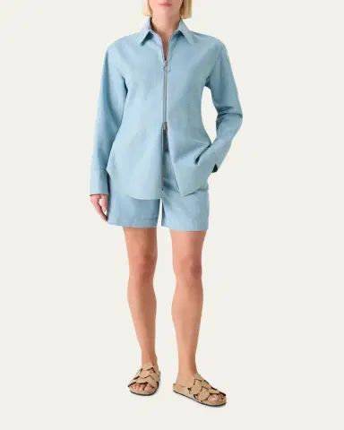 Akris punto Pinstripe Denim Collared Zip Shirt | Thumbnail 2 Akris punto Pinstripe Denim Collared Zip Shirt | Thumbnail 2