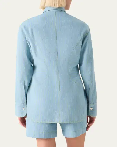 Akris punto Pinstripe Denim Collared Zip Shirt | Thumbnail 3 Akris punto Pinstripe Denim Collared Zip Shirt | Thumbnail 3