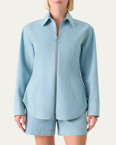 Akris punto Pinstripe Denim Collared Zip Shirt | Thumbnail 4 Akris punto Pinstripe Denim Collared Zip Shirt | Thumbnail 4
