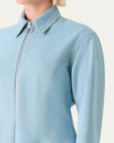 Akris punto Pinstripe Denim Collared Zip Shirt | Thumbnail 5 Akris punto Pinstripe Denim Collared Zip Shirt | Thumbnail 5