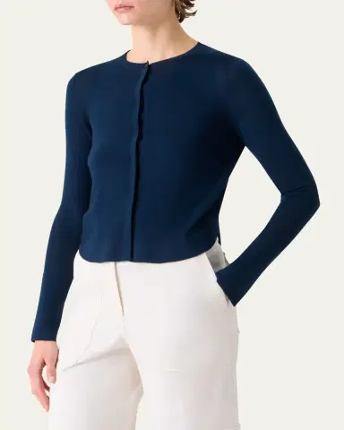Akris punto Merino Wool Knit Curved Crewneck Cardigan | Thumbnail 4 Akris punto Merino Wool Knit Curved Crewneck Cardigan | Thumbnail 4