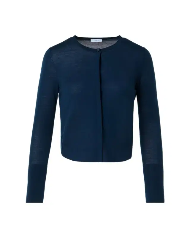 Merino Wool Knit Curved Crewneck Cardigan