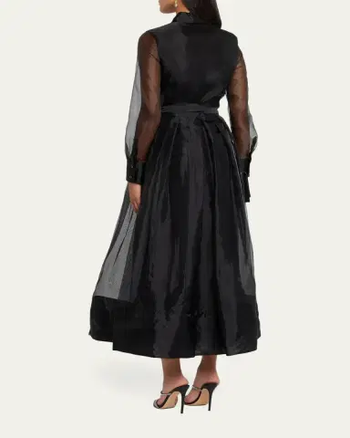 SIMKHAI Montgomery Pleated Organza Maxi Shirtdress | Thumbnail 3