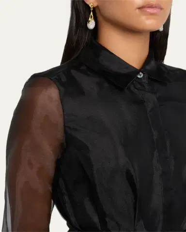SIMKHAI Montgomery Pleated Organza Maxi Shirtdress | Thumbnail 5
