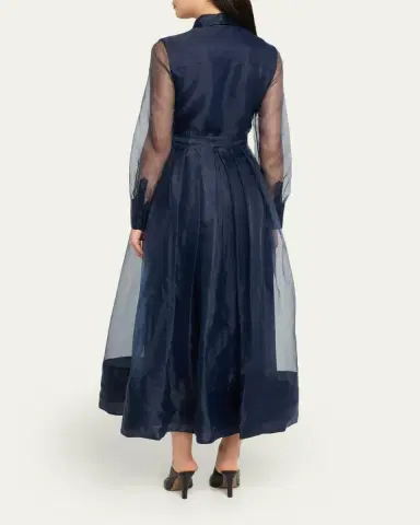 SIMKHAI Montgomery Pleated Organza Maxi Shirtdress | Thumbnail 7