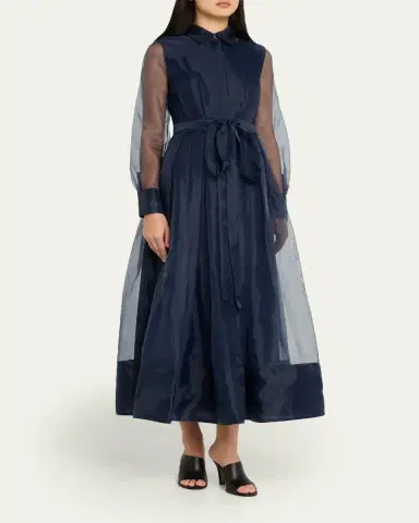 SIMKHAI Montgomery Pleated Organza Maxi Shirtdress | Thumbnail 8