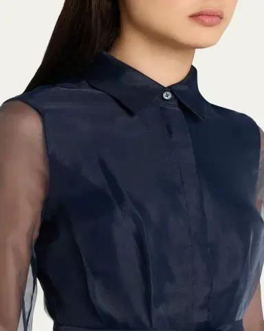 SIMKHAI Montgomery Pleated Organza Maxi Shirtdress | Thumbnail 9