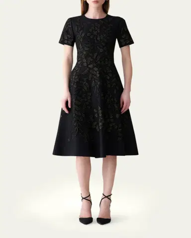 Carolina Herrera Gold-Leaf Jacquard Midi Dress | Thumbnail 2 Carolina Herrera Gold-Leaf Jacquard Midi Dress | Thumbnail 2