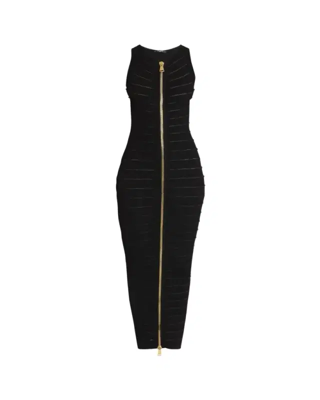 Sleeveless Cutout Zip Halter Maxi Dress