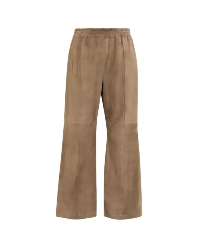 Brunello Cucinelli Suede Wide-Leg Pull-On Trousers