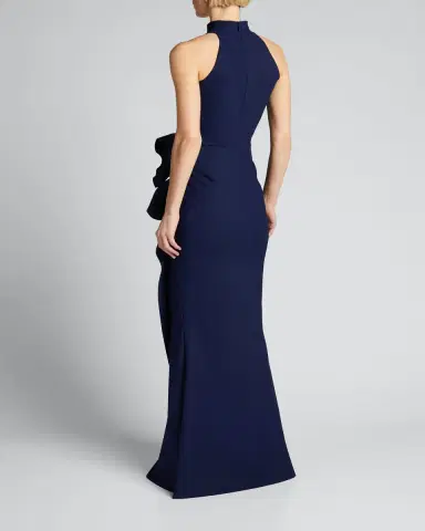 Chiara Boni La Petite Robe Side Ruched Halter Gown with Asymmetric Ruffle | Thumbnail 2 Chiara Boni La Petite Robe Side Ruched Halter Gown with Asymmetric Ruffle | Thumbnail 2