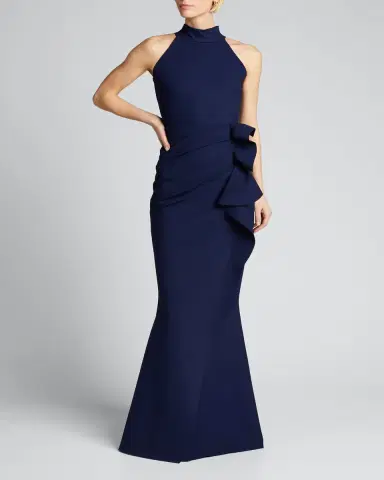 Chiara Boni La Petite Robe Side Ruched Halter Gown with Asymmetric Ruffle | Thumbnail 3 Chiara Boni La Petite Robe Side Ruched Halter Gown with Asymmetric Ruffle | Thumbnail 3