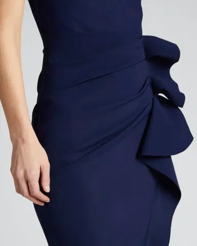 Chiara Boni La Petite Robe Side Ruched Halter Gown with Asymmetric Ruffle | Thumbnail 4 Chiara Boni La Petite Robe Side Ruched Halter Gown with Asymmetric Ruffle | Thumbnail 4