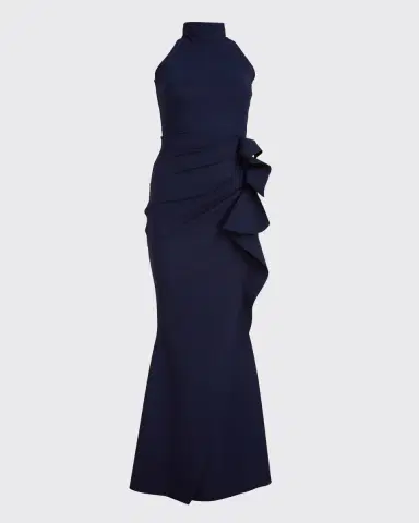 Chiara Boni La Petite Robe Side Ruched Halter Gown with Asymmetric Ruffle | Thumbnail 5 Chiara Boni La Petite Robe Side Ruched Halter Gown with Asymmetric Ruffle | Thumbnail 5