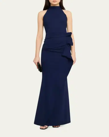 Chiara Boni La Petite Robe Side Ruched Halter Gown with Asymmetric Ruffle | Thumbnail 6 Chiara Boni La Petite Robe Side Ruched Halter Gown with Asymmetric Ruffle | Thumbnail 6