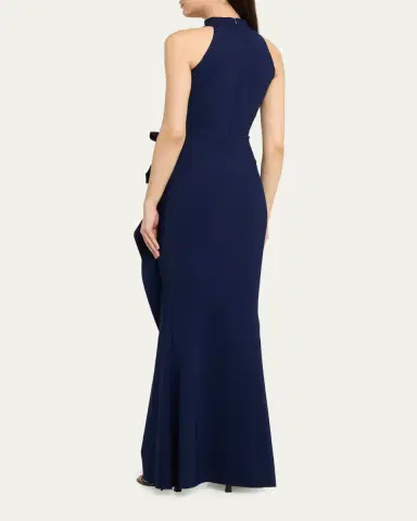 Chiara Boni La Petite Robe Side Ruched Halter Gown with Asymmetric Ruffle | Thumbnail 7 Chiara Boni La Petite Robe Side Ruched Halter Gown with Asymmetric Ruffle | Thumbnail 7
