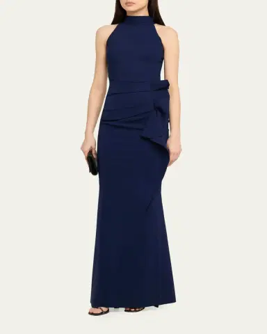 Chiara Boni La Petite Robe Side Ruched Halter Gown with Asymmetric Ruffle | Thumbnail 8 Chiara Boni La Petite Robe Side Ruched Halter Gown with Asymmetric Ruffle | Thumbnail 8