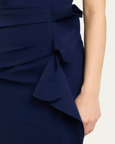 Chiara Boni La Petite Robe Side Ruched Halter Gown with Asymmetric Ruffle | Thumbnail 9 Chiara Boni La Petite Robe Side Ruched Halter Gown with Asymmetric Ruffle | Thumbnail 9