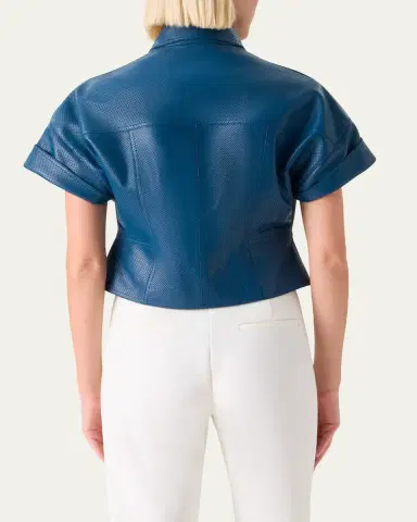 Akris punto Pin-Dot Nappa Leather Short-Sleeve Zip Jacket | Thumbnail 3 Akris punto Pin-Dot Nappa Leather Short-Sleeve Zip Jacket | Thumbnail 3