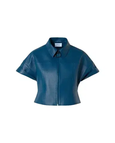 Akris punto Pin-Dot Nappa Leather Short-Sleeve Zip Jacket | Thumbnail 1 Akris punto Pin-Dot Nappa Leather Short-Sleeve Zip Jacket | Thumbnail 1
