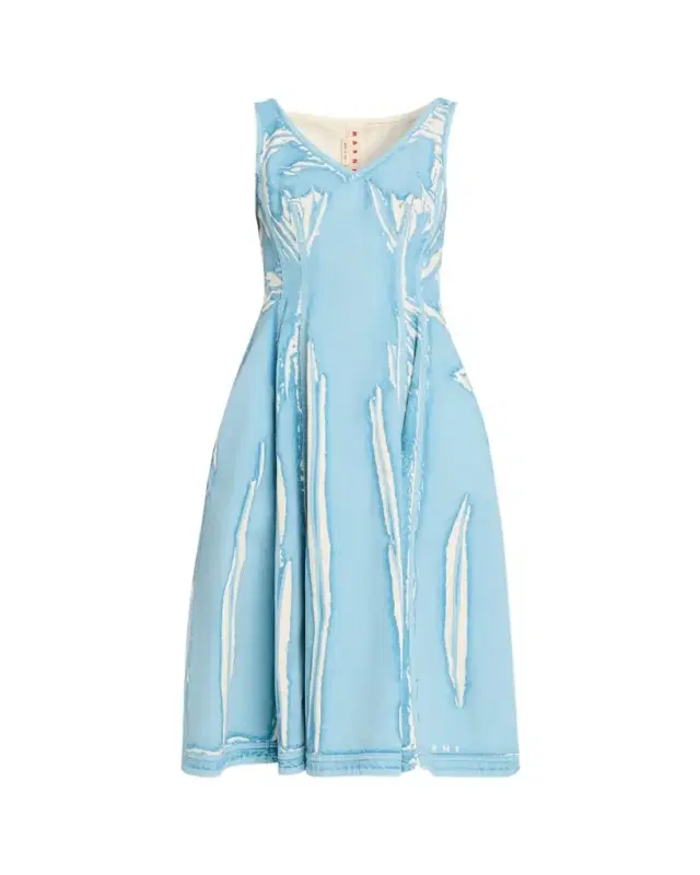 Marni Screen-Printed Denim Sleeveless Midi Dress