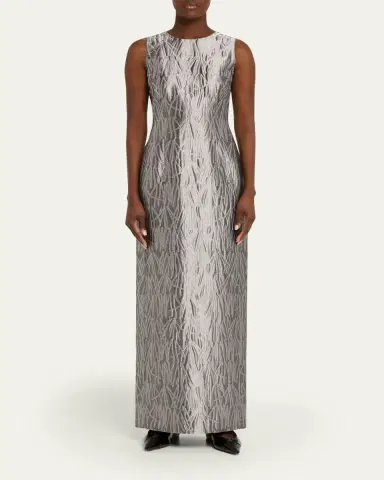 Lafayette 148 New York Sleeveless Metallic Jacquard Column Gown | Thumbnail 2 Lafayette 148 New York Sleeveless Metallic Jacquard Column Gown | Thumbnail 2