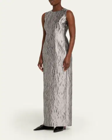 Lafayette 148 New York Sleeveless Metallic Jacquard Column Gown | Thumbnail 4 Lafayette 148 New York Sleeveless Metallic Jacquard Column Gown | Thumbnail 4