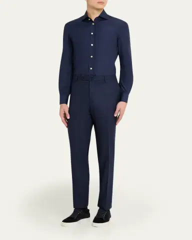 Incotex Men's Micro-Houndstooth Wool and Cashmere Trousers | Thumbnail 2 Incotex Men's Micro-Houndstooth Wool and Cashmere Trousers | Thumbnail 2