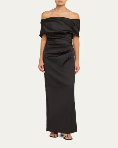 Simkhai Valencia Pleated Off-Shoulder Column Gown | Thumbnail 2