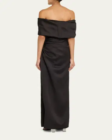 Simkhai Valencia Pleated Off-Shoulder Column Gown | Thumbnail 3