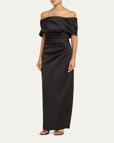 Simkhai Valencia Pleated Off-Shoulder Column Gown | Thumbnail 4