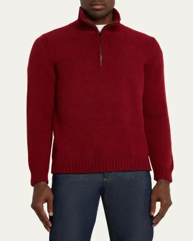 Anderson & Sheppard Men's Plain Knit Cashmere Quarter-Zip Sweater | Thumbnail 4 Anderson & Sheppard Men's Plain Knit Cashmere Quarter-Zip Sweater | Thumbnail 4