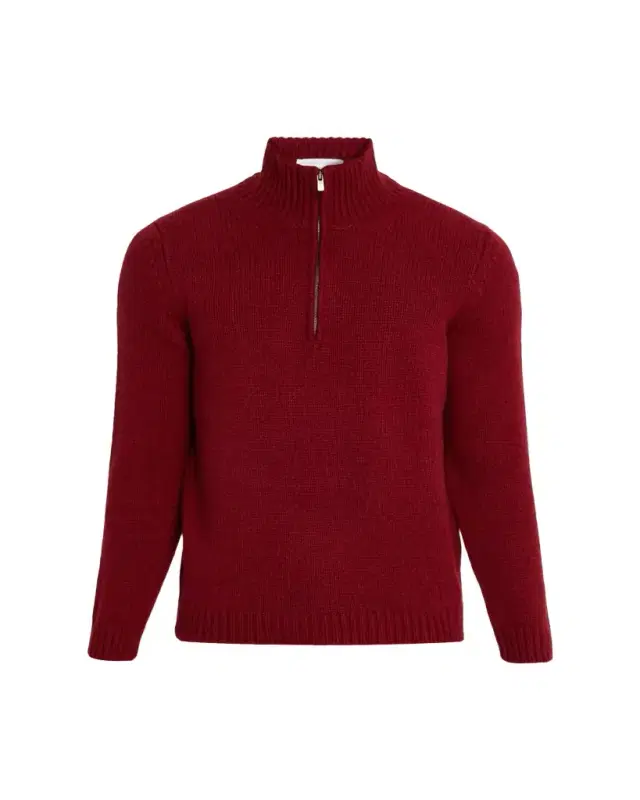 Men's Plain Knit Cashmere Quarter-Zip Sweater