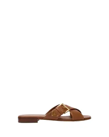Prada Triangle Leather Slide Sandals | Thumbnail 1 Prada Triangle Leather Slide Sandals | Thumbnail 1