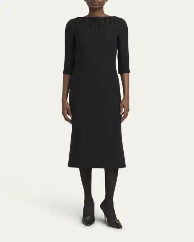 Valentino Garavani Bow Embroidered Wool Silk Midi Dress | Thumbnail 2 Valentino Garavani Bow Embroidered Wool Silk Midi Dress | Thumbnail 2