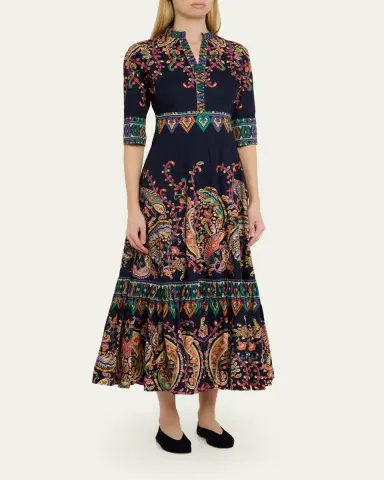 Etro Paisley Cotton 3/4-Sleeve Maxi Shirtdress | Thumbnail 4 Etro Paisley Cotton 3/4-Sleeve Maxi Shirtdress | Thumbnail 4