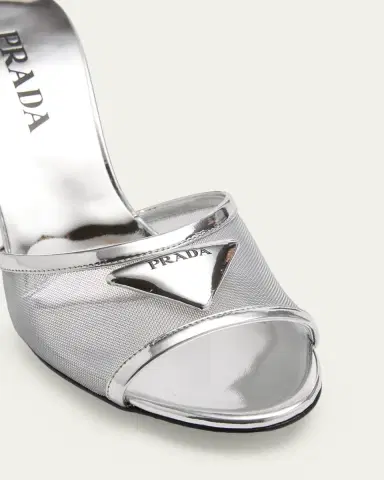 Prada 75mm Metallic Leather Mesh Sandals | Thumbnail 5