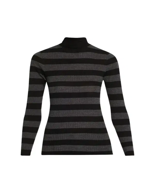 Majestic Filatures Striped Rib-Knit Turtleneck Sweater