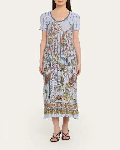 Etro Floral-Print Pleated Short-Sleeve Midi Dress | Thumbnail 2 Etro Floral-Print Pleated Short-Sleeve Midi Dress | Thumbnail 2