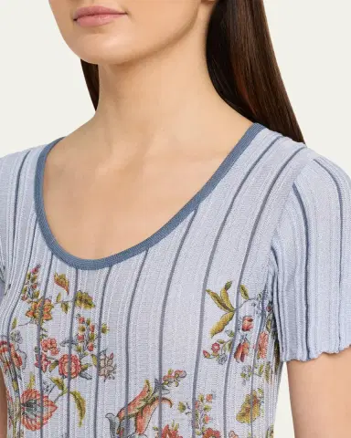 Etro Floral-Print Pleated Short-Sleeve Midi Dress | Thumbnail 5 Etro Floral-Print Pleated Short-Sleeve Midi Dress | Thumbnail 5