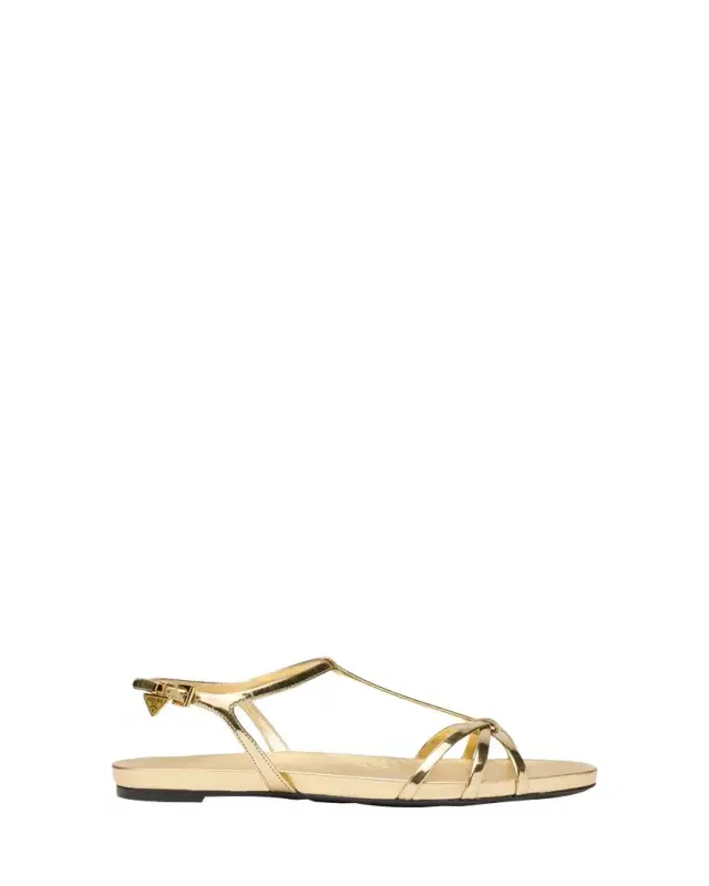 Strappy Metallic Leather Flat Sandals