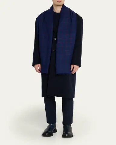 Anderson & Sheppard Men's Hairline Windowpane Check Cashmere Scarf | Thumbnail 2