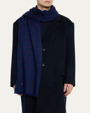 Anderson & Sheppard Men's Hairline Windowpane Check Cashmere Scarf | Thumbnail 3