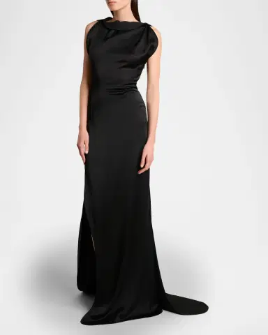 Victoria Beckham Sleeveless Satin Slit Gown | Thumbnail 3
