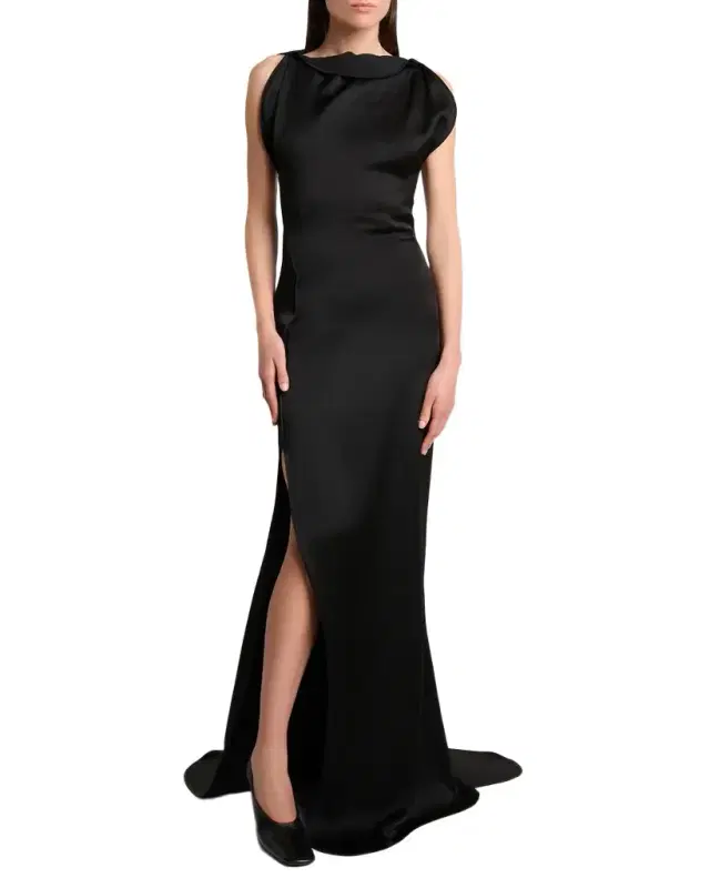 Sleeveless Satin Slit Gown