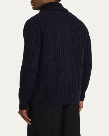 Anderson & Sheppard Men's Rib-Knit Cashmere Cardigan | Thumbnail 3 Anderson & Sheppard Men's Rib-Knit Cashmere Cardigan | Thumbnail 3