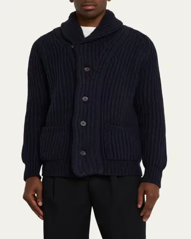 Anderson & Sheppard Men's Rib-Knit Cashmere Cardigan | Thumbnail 4 Anderson & Sheppard Men's Rib-Knit Cashmere Cardigan | Thumbnail 4